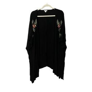 Xhilaration Women’s Black Floral Embroidered Open Front Cardigan Kimono XS/S